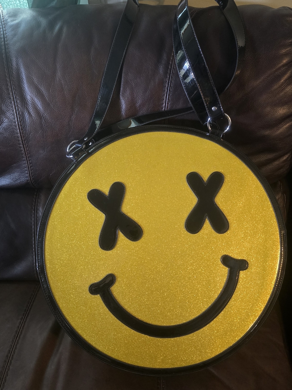 Yellow Glitter Smiley Face Crossbody Tote